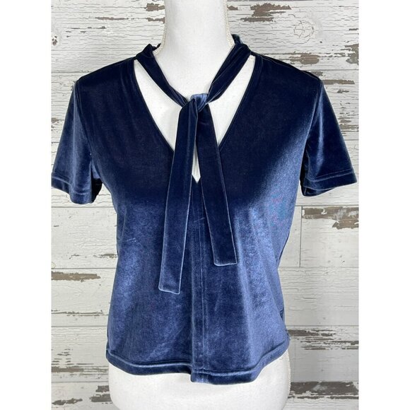 MADEWELL Velvet Tie-Neck Top Royal Blue Sz XS EUC - Picture 2 of 5